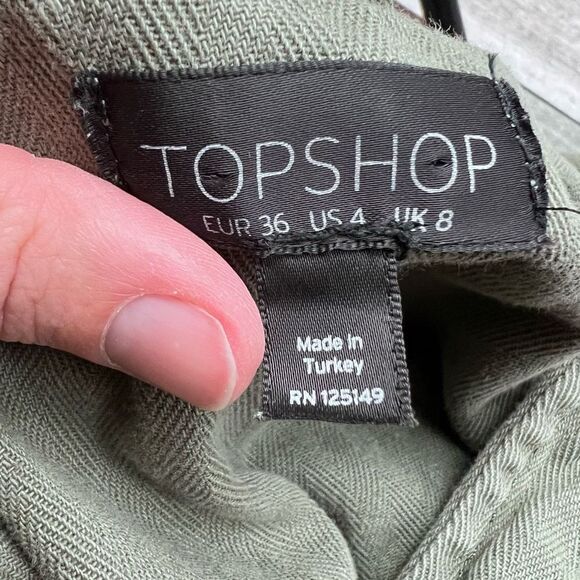 Topshop Utility Jacket Women’s 4 | Army Green Cotton Button Front Shacket - Picture 4 of 6